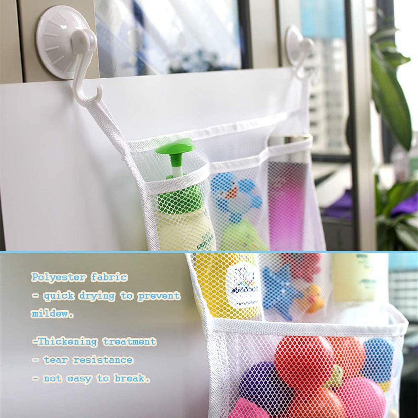 Yesbay Bathroom Organizer Net Baby Bath Time Tidy Storage Toy Suction Cup  Mesh Bag,Bathroom Mesh Bag-Sky Blue