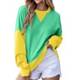 thumbnail image 2 of Women Color Block Pullover V Notch Crew Neck Sweatshirt Raglan Long Sleeve Sweatshirts Contrast Side Pocket M, 2 of 4