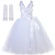 thumbnail image 3 of Vestido de tutú de Marilyn en blanco puro para niñas, disfraz de Halloween, cuello en V, clásico, años 80, fiesta de princesa para niños, vestido con guantes, 3 of 5
