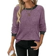 thumbnail image 3 of Long Sleeve Shirts for Women Sweaters Fall Outfits Color Block Winter Clothing Dressy Casual Soft Purple M, 3 of 7