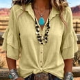thumbnail image 7 of ClodeEU Women's Linen Blend Button 3/4 Sleeve Shirt with Tiered Ruffle ,Solid Color Casual Blouse Yellow,Women's Plus M, 7 of 7