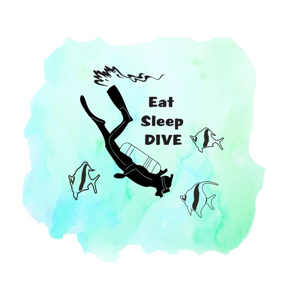 SCUBA DIVING - Eat Sleep Dive - Vinyl Adhesive Diver Quotes Wall Decoration Sticker Scuba Diver Angel Fish Animals Design Removable Home Bedroom Wall Decal 40" x 36"