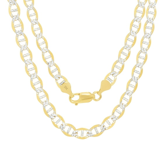 Nuragold 10k Real Yellow Gold Solid Mariner 6mm Anchor Chain Pave Diamond Cut Necklace (18"-30") Two Tone Italian Jewelry for Men & Women