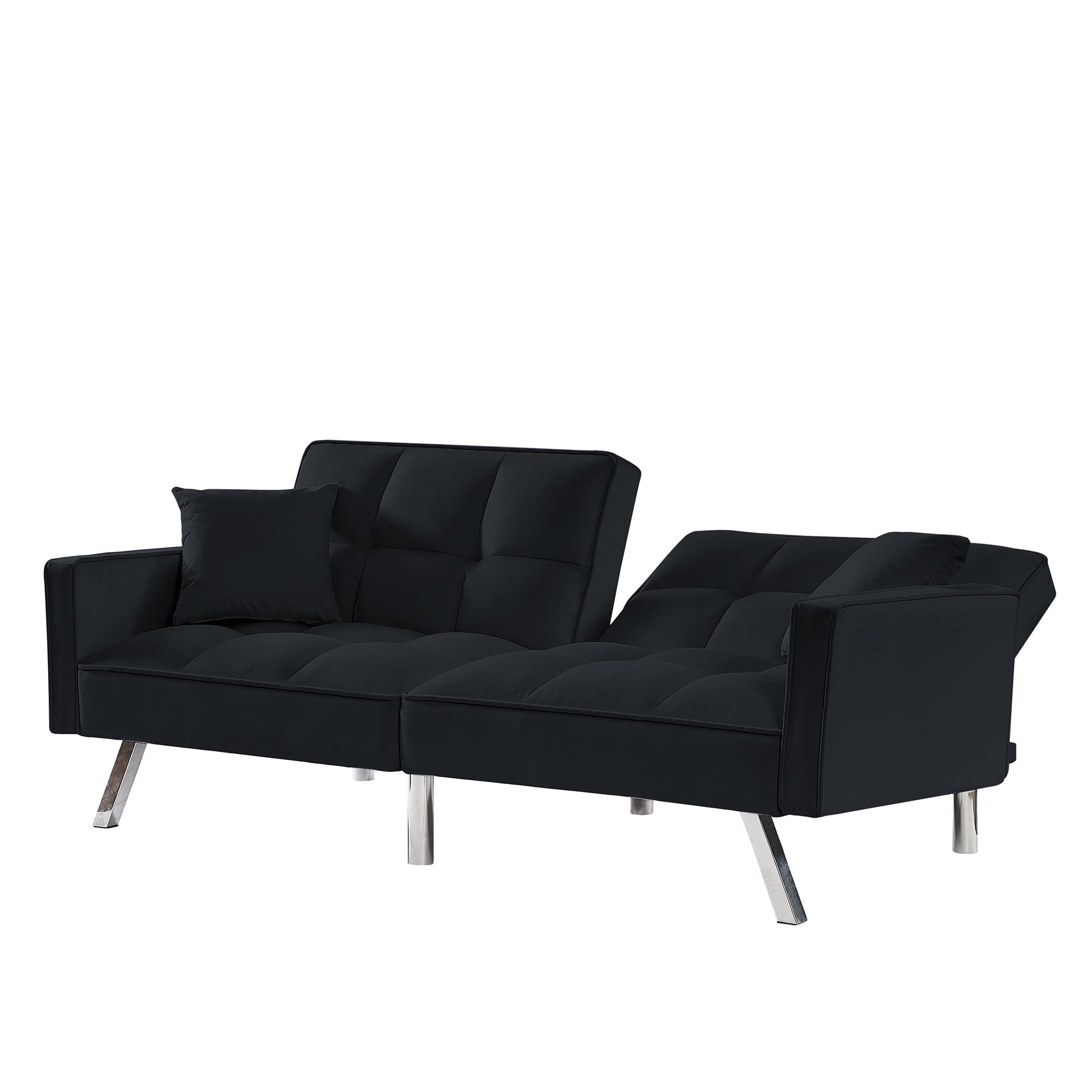 Kepooman Modern Convertible Velvet Futon Couch with 2 Pillows for Office Living Room Bedroom, Black Kepooman Modern Convertible Velvet Futon Couch with 2 Pillows for Office Living Room Bedroom, Black
