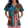 thumbnail image 3 of Plus Size Scrub Tops for Women Vintage American Flag Graphic Print Scrub Nurse Shirts Short Sleeve V Neck Comfort Fit Scrub Tops Memorial Day Patriotic Blouses, 3 of 4