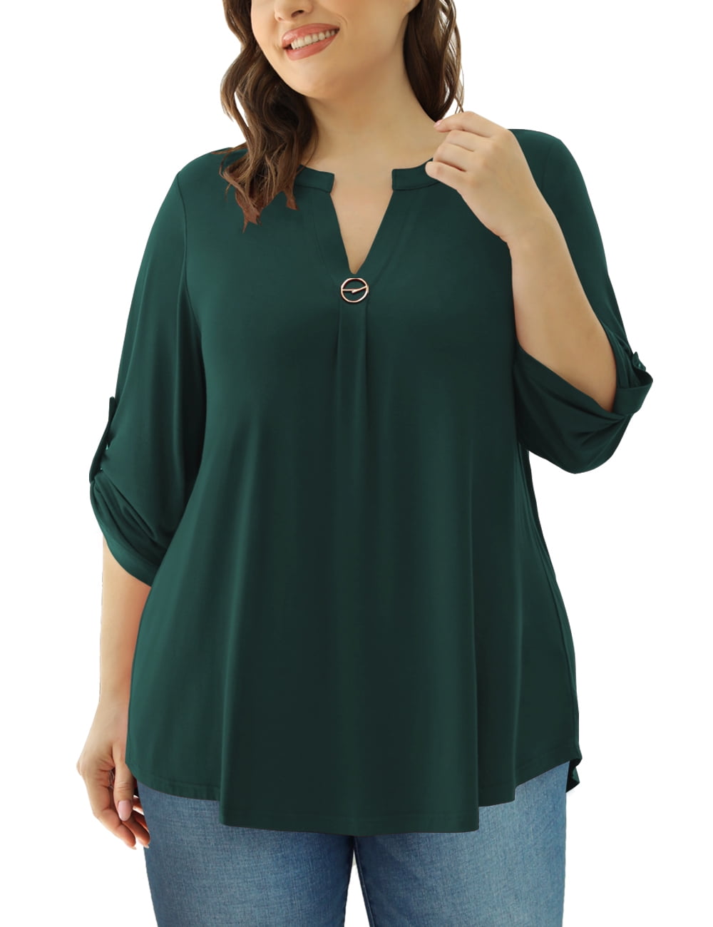 CPOKRTWSO Woman Tunic Plus Size Shirt 3/4 Sleeve Blouse Women Tops m-4x