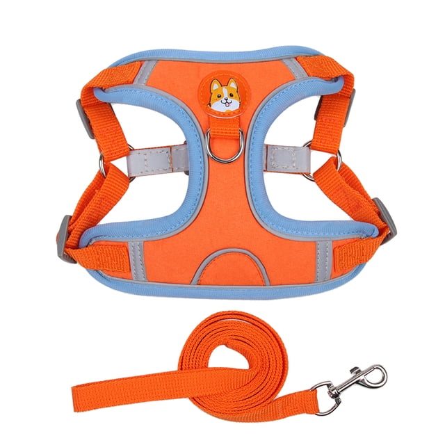 Flmtop 2Pcs/Set Pet Chest Strap Set Reflective Anti-escape Breathable Pet Harness Traction Leash Set Pet Accessories