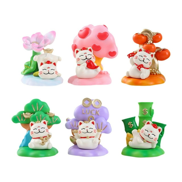 Figura del gato de la suerte,Figura de gato de la suerte en miniatura de resina para el Año Nuevo chino,Mini adorno de gato de la suerte Feng Shui para decoración del hogar,Figura decorativa