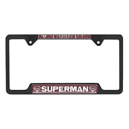 Superman Distressed Open Black Metal License Plate Frame