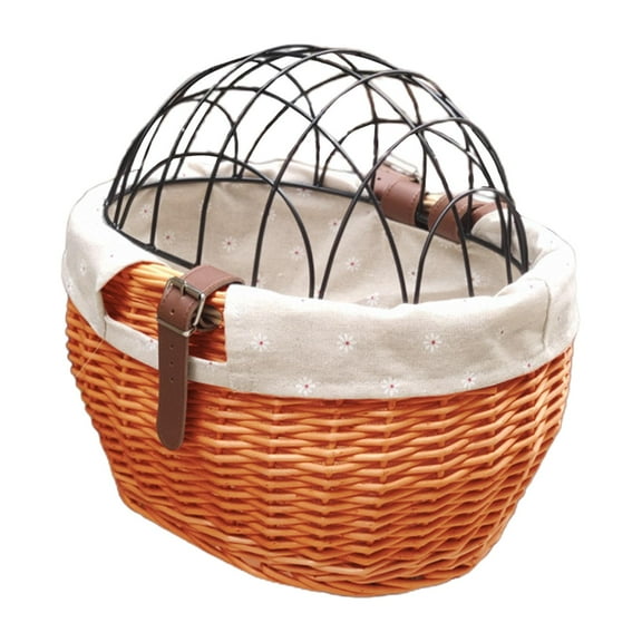 Wicker Bike Basket For Small Dogs Cats Pet Carrier Front Basket With Wire Mesh Cover