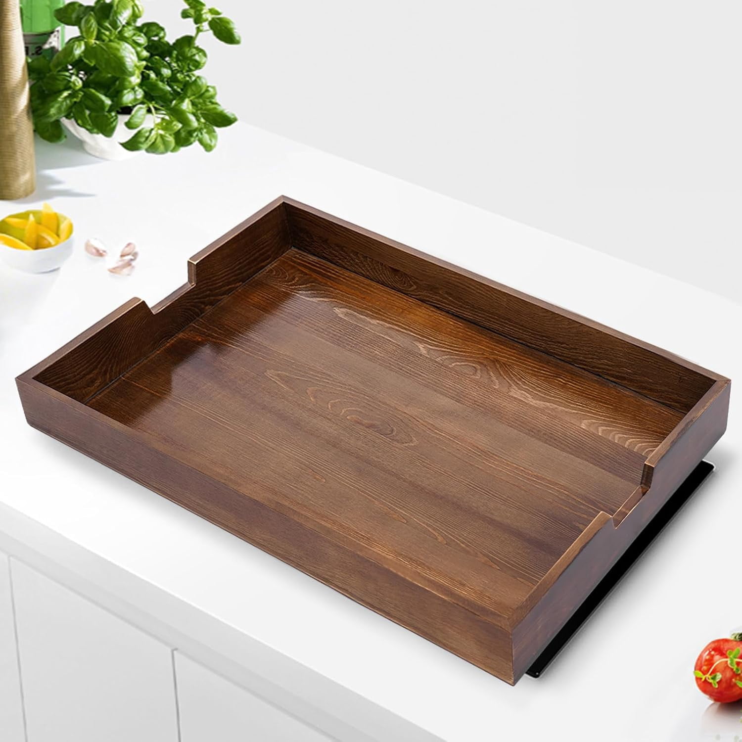 Wooden Stove Top Covers 29.5x22x2.5inch Walnut Color Noodle Board Stove Cover with Built-in Handles for Electric Stove and Gas Burners, Kitchen Sink Cover and Serving Tray