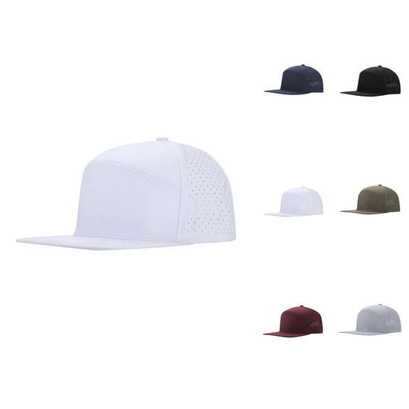 Hats for men laser perforated snapback cap – Breathable water‑resistant flat bill baseball hat for men, adjustable mesh back running hat, ideal for outdoor sports like golf or fishing
