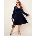 thumbnail image 6 of Women's Plus Size V Neck Velvet Dress, Solid Simple Loose Midi Swing Dresses, Navy Blue, 6 of 6