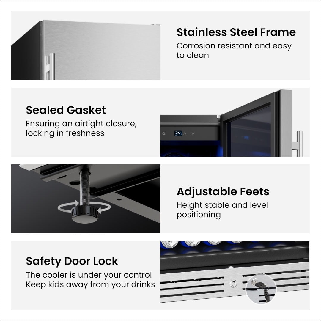 Yeego 24 Inch Beverage Refrigerator, Built-in Outdoor Beverage Cooler with Stainless Steel Door for Soda Beer Wine