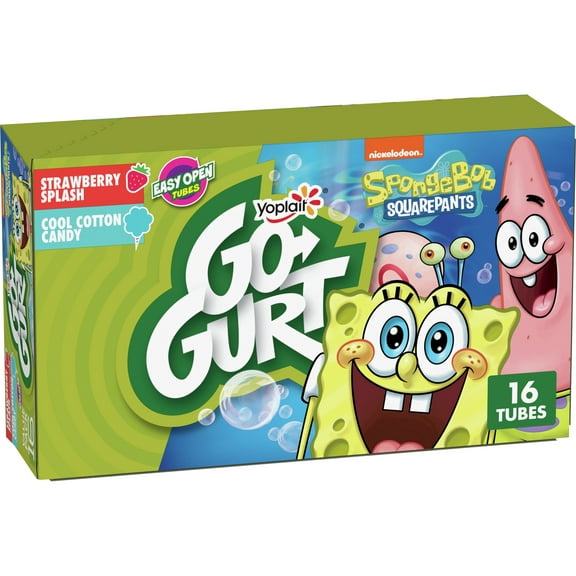 Go-GURT SpongeBob SquarePants Kids Fat Free Yogurt Variety Pack, 2 oz Yogurt Tubes (16 Ct)