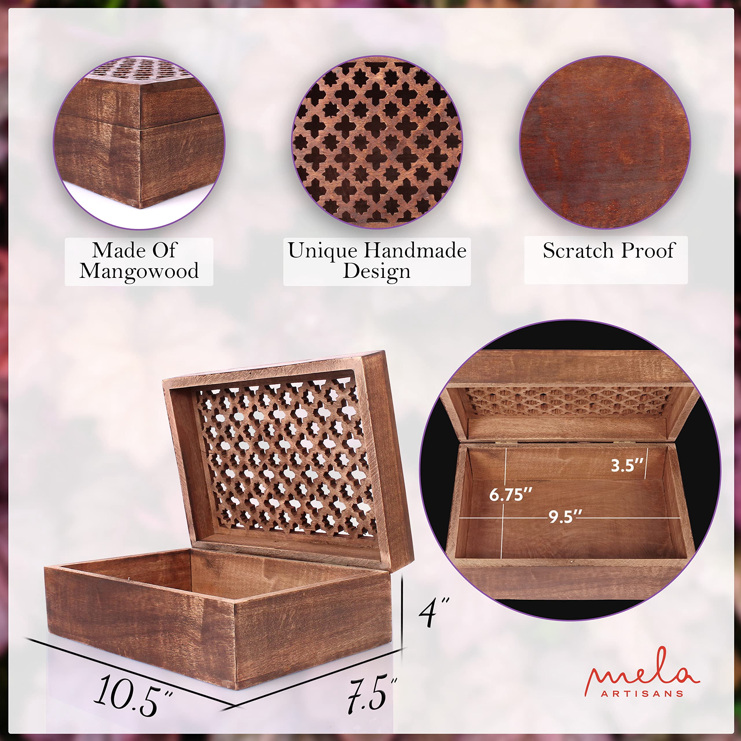 Mela Artisans Rustic Trellis Storage Box with Hinged Lid - Medium Polish, Extra Large