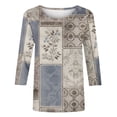 thumbnail image 5 of Women's 3/4 Sleeve Loose Fit Flowy Tunic Tops Spring Tops Vintage Flora Print Dressy Casual Tops for Lady Summer Clothes for Teen Girls Round Neck Blouse Fashion 2024 Gray T Shirts XL, 5 of 5