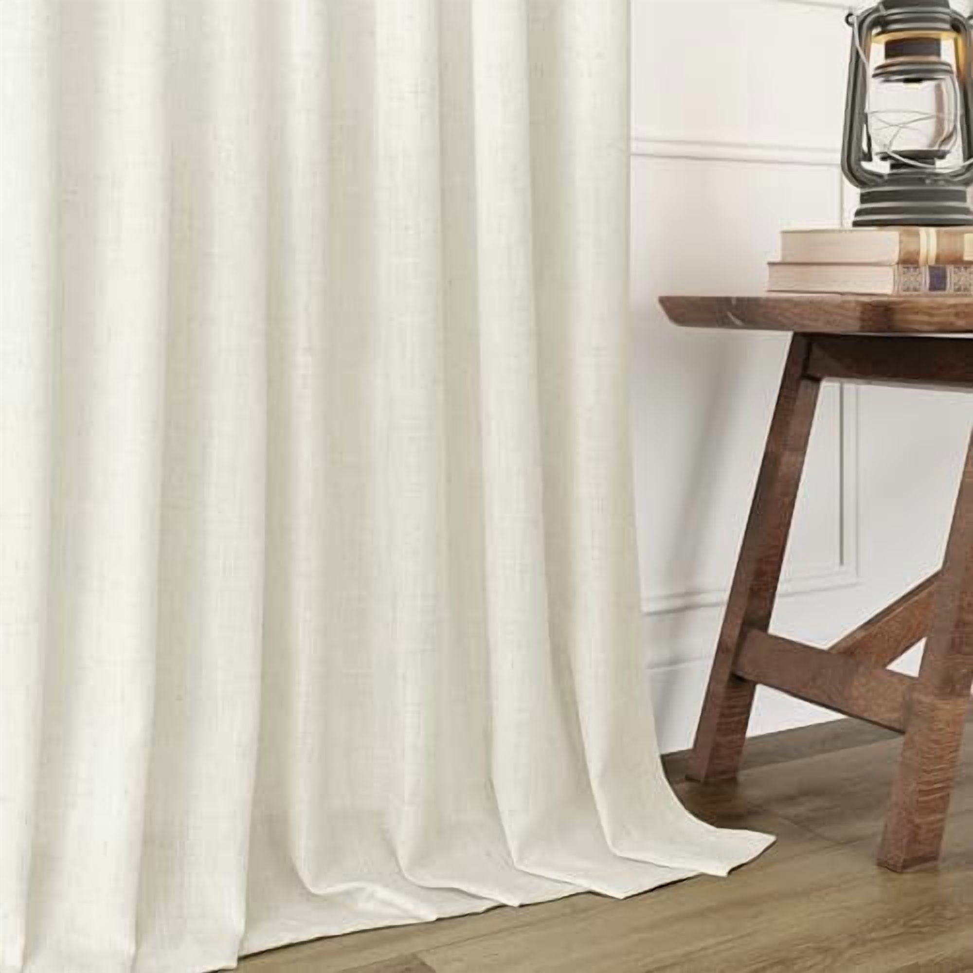 Warm Beige Linen Semi Sheer Curtains 90 Inches Length Light Filtering Neutral Farmhouse Boho Rod Pocket Back Tab Hook Belt Clip Rings Window Drapes for Bedroom Living Room 2 Panels 52x90