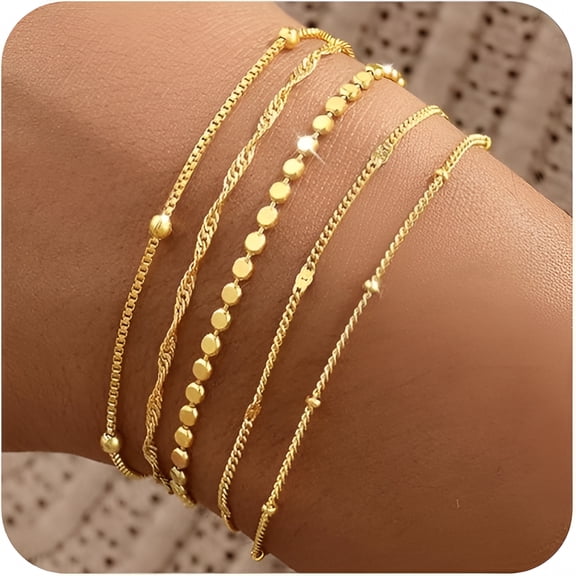 DESIGNICE 2026 New Gold Bracelets for Women,14K Gold Plated Stackable Bracelet Stack Set Adjustable Charm Paperclip Chain Snake Link Layered Waterproof Jewelry Sets Gifts