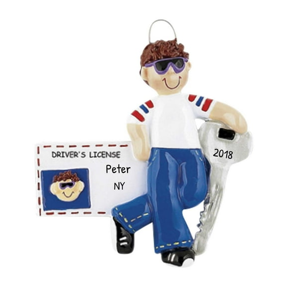 Personalized New Driver Ornament 2024 - Drivers License Christmas Ornament 2024, Student Driver Ornament, New Driver Gifts, Teen Driver Gifts - Brunette Boy Driver's License - Free Customization