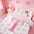 thumbnail image 3 of meiyoeat Pink Cute Bowknot Duvet Cover Set For Girls,Dreamy Bow Tie Monogram Print T Bedding Full For Kids,pink Reversible,3 Pieces(No Comforter), 3 of 6