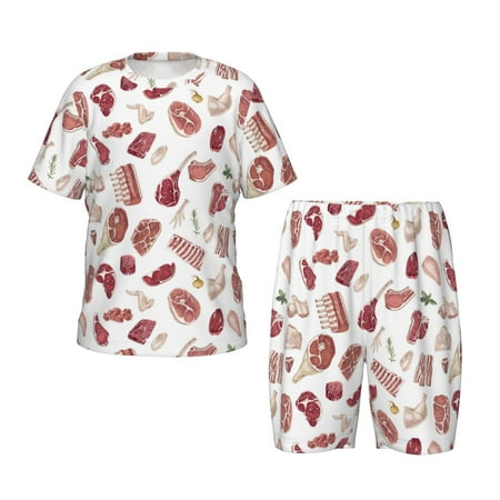 Luyuia Different Meat Print Girls  2-Piece Tie-Dye Pajama Set  Cute Summer Loungewear with Shirt and Tank Shorts Nightwear-3X-Large