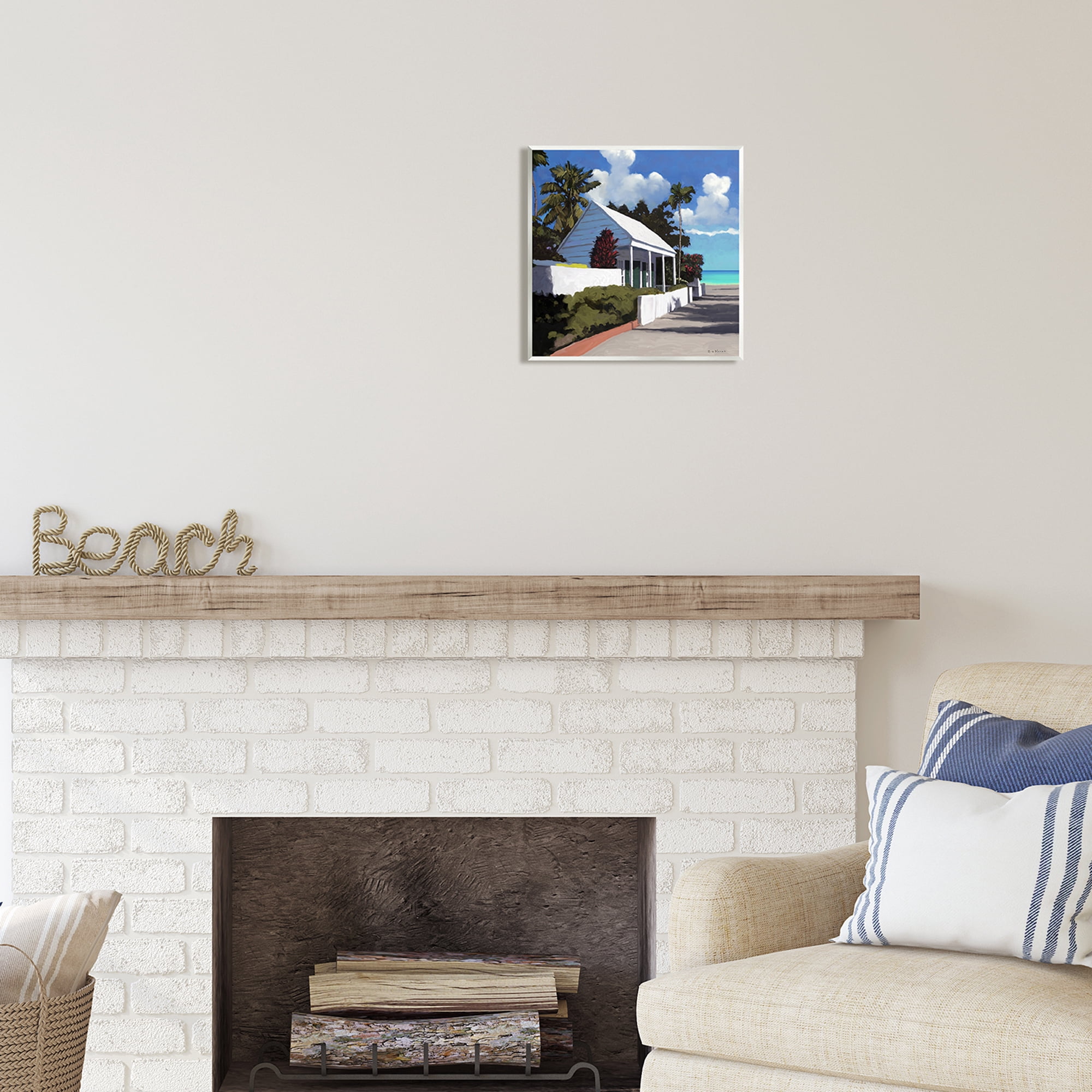 Stupell Industries Waterfront House Road Beach Coast Coastal Painting Unframed Art Print Wall Art