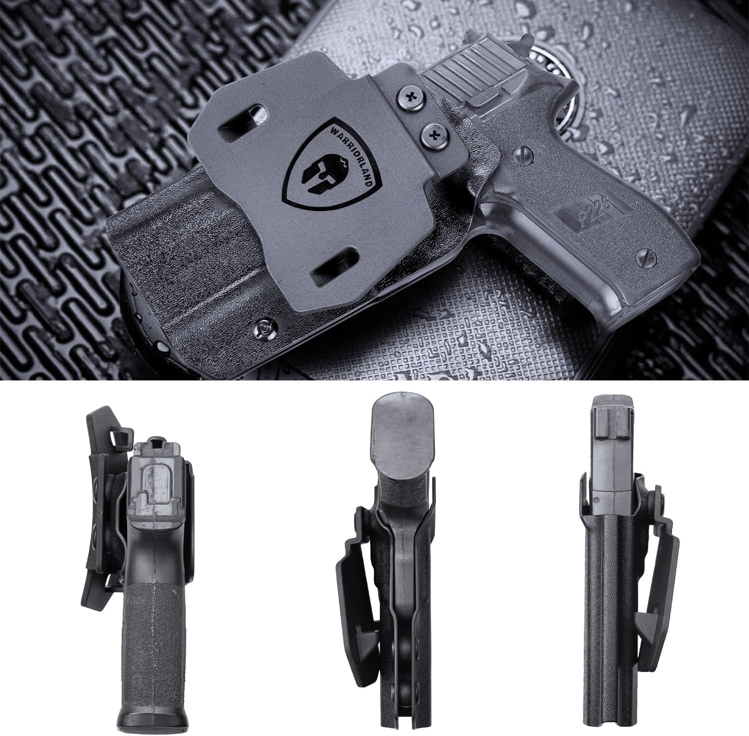 Sig P226 Holster OWB Kydex Holster Optics Cut: Sig Sauer P226 Full Size 4.4'' Pistol, Outside Waistband Open Carry P226 Holster with 1.75 Inch Paddle, Adj. Retention, Right Hand