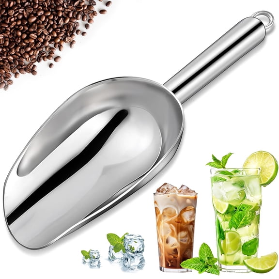 Metal Ice Scoop 6 Oz,Kitchen Ice Scooper for Ice Maker, Small Food Scoops for Bar Party Wedding Pet Dog Food, Stainless Steel Silver