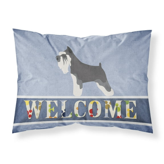 Miniature Schnauzer Welcome Fabric Standard Pillowcase Blue