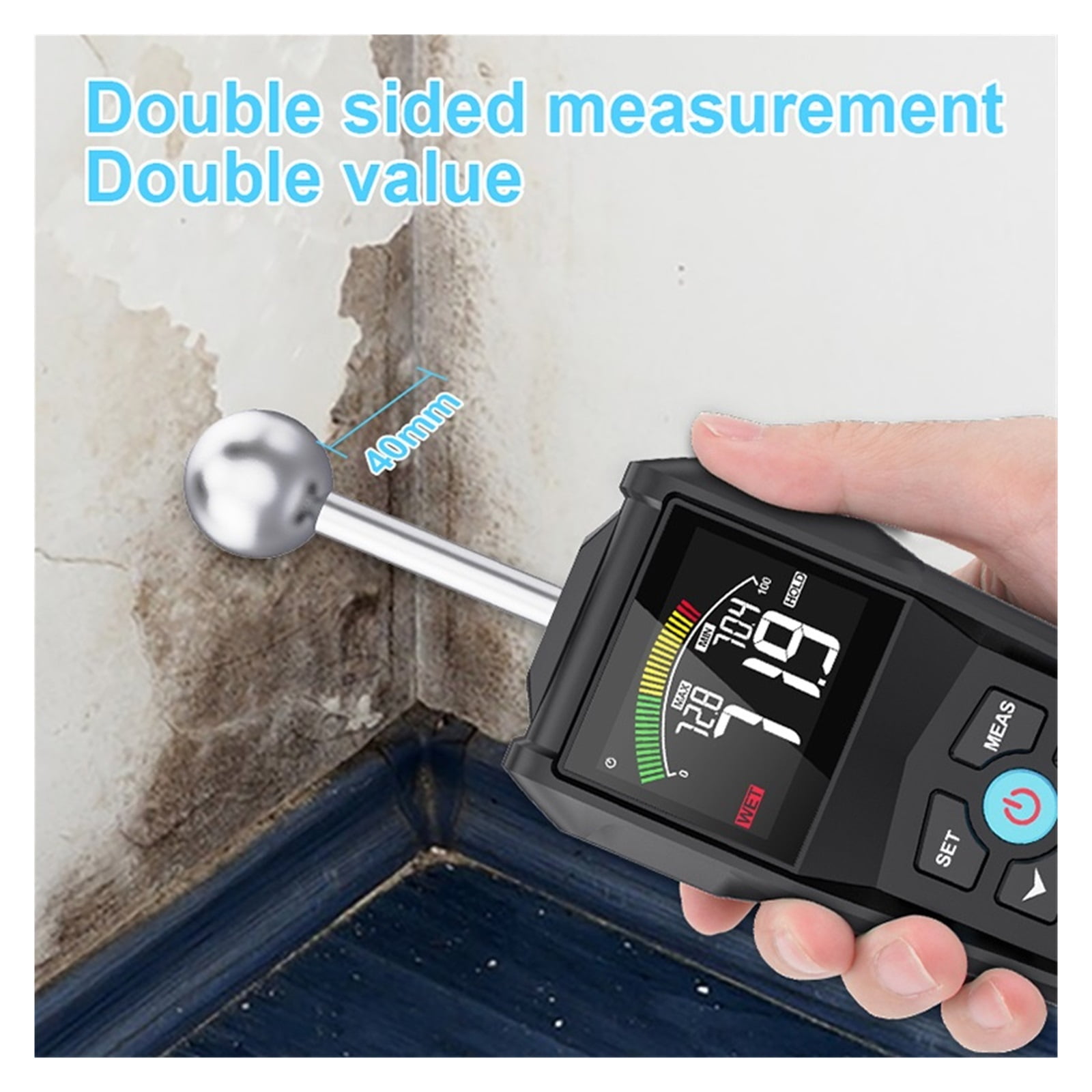 Moisture Meter For Wood Meter Non-destructive Hygrometer Double Sided Humidity Tester Self Calibration Timber Damp Detector ,Wide Applications