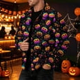 thumbnail image 4 of Mens Halloween Corduroy Jacket Lapel Collar Button Down Shirt With Pockets Long Sleeve Pumpkin Ghost Print Loose Fit Fall Winter Shacket Jackets, 4 of 6