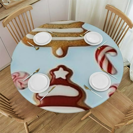 

Sheronv Cookies Christmas Trees Candy Canes Round Table Cover Stain Resistant Washable 100% Polyester Waterproof for Indoor Outdoor Kitchen Dining Wedding Parties Picnic Farmhouse 42 -46
