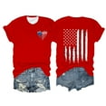 thumbnail image 1 of Hauts d'Été pour Femmes, Tenues de 4 Juillet 2024, Mode Féminine, Col Rond, Manches Courtes, Imprimé Drapeau Américain, Rouge, 1 of 3
