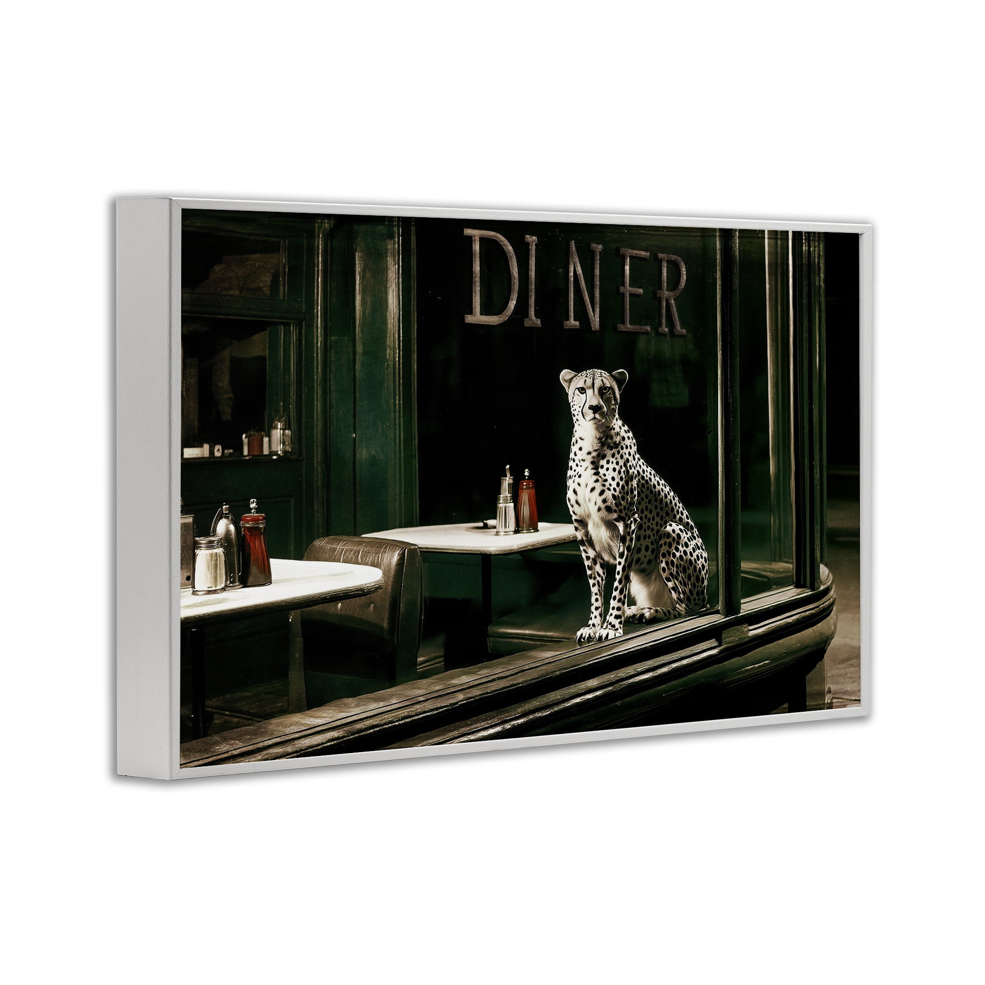Stupell Industries Diner Sentry Leopard White Framed Giclee Art, design by Annabelle Hall