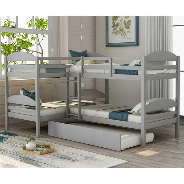Triple Bunk Bed With Trundle And Ladder, Diy L Shaped Triple Bunk Bed