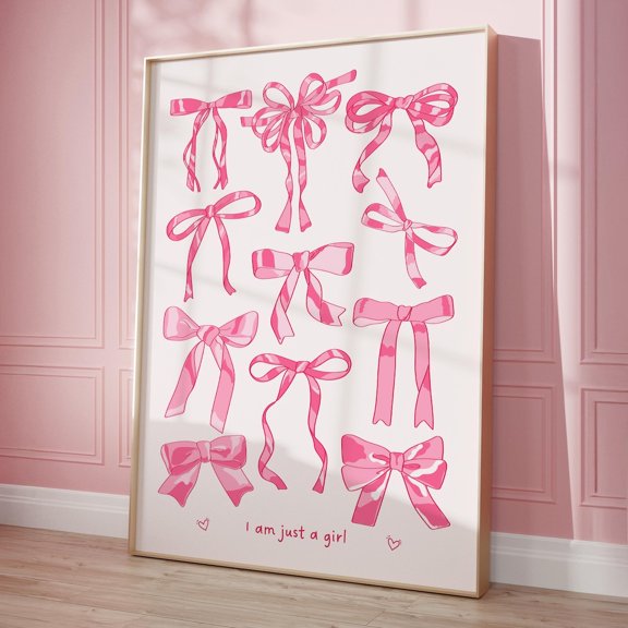 I Am Just A Girl Pink Wall Art Trendy Bow Print, Inspirational Quotes Print Coquette Room Decor, Girly Aesthetic Wall Art Pink Dorm Decor Wall Art, Modern Wall Decor, 8x12 UNFRAMED