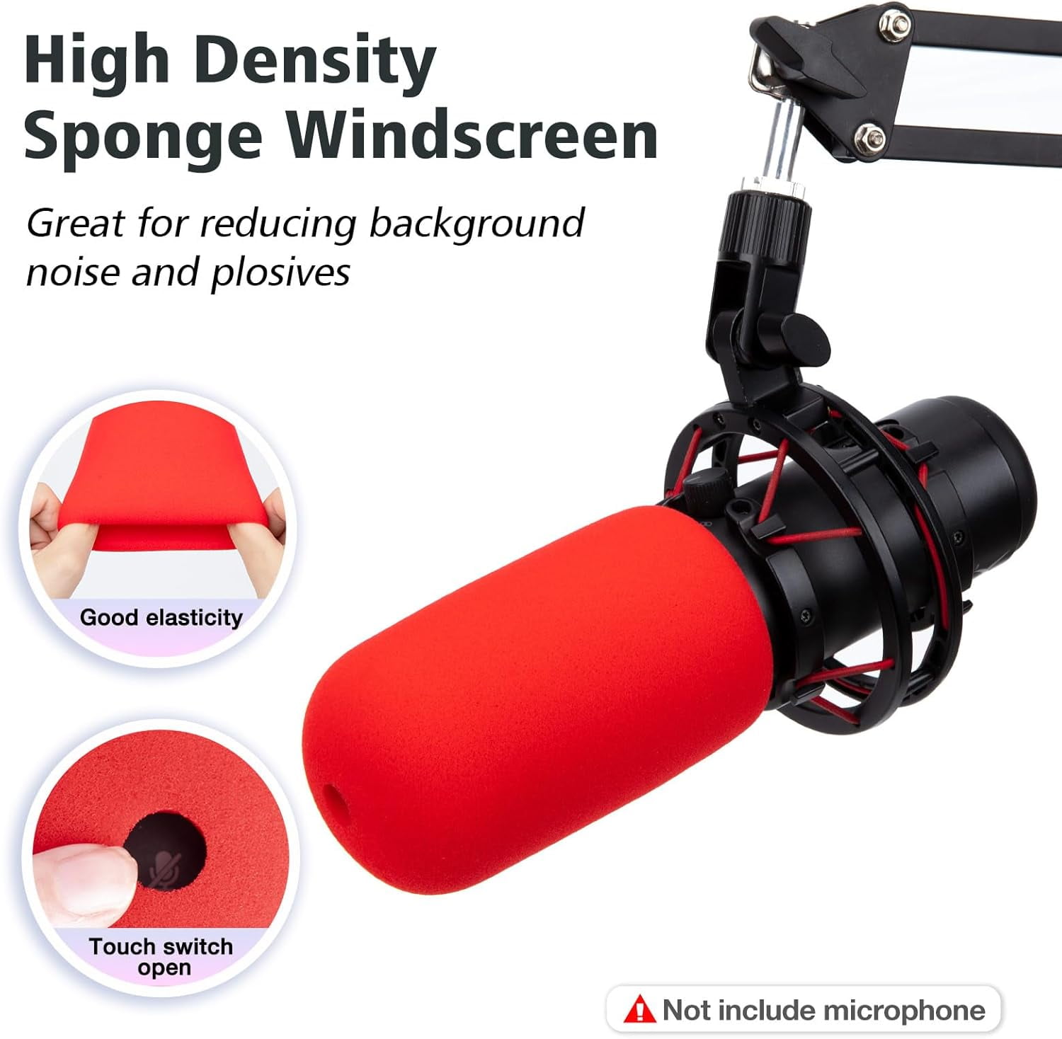 SUNMON QuadCast Microphone Stand - Red Boom Arm for Hyper x QuadCast with Red Quad Cast Pop Filter, Sound Insulation and Noise Reduction, Gaming Microphone Arm with 3/8" to 5/8" Adapter