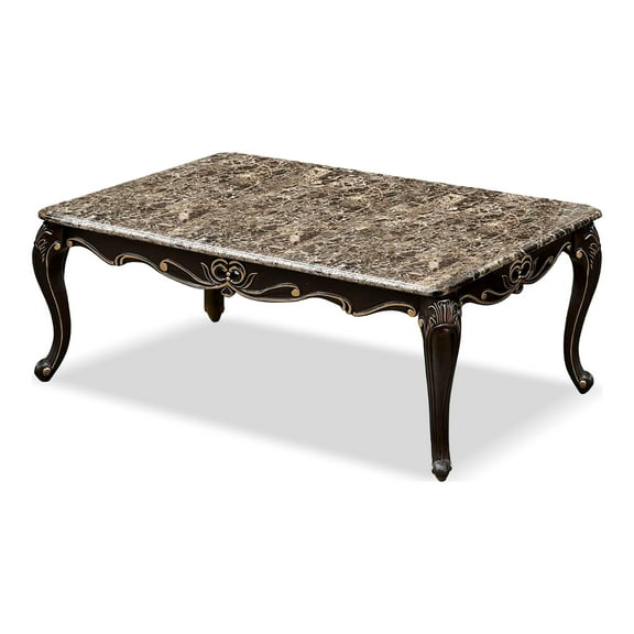 Furniture of America Esteran Traditional Indoor Genuine Marble Top Coffee Table, Dark Walnut