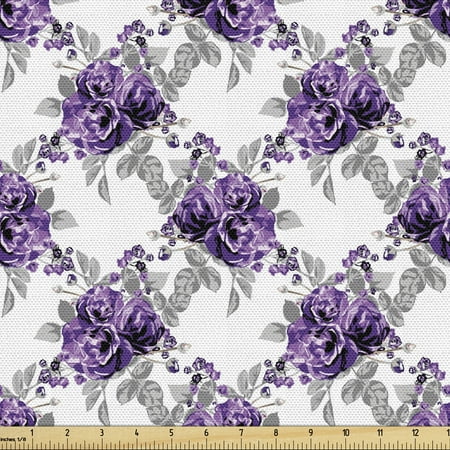Wedding Fabric by the Yard Upholstery Romantic Violet Rose Blossoms Corsage Bouquets...