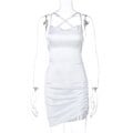 Dulzura Satin Women Strap Mini Dress Ruched Lace Up Cross Bandage Backless Bodycon Sexy Party Elegant 2020 Club Christmas SlimM Gao Jinjia LED
