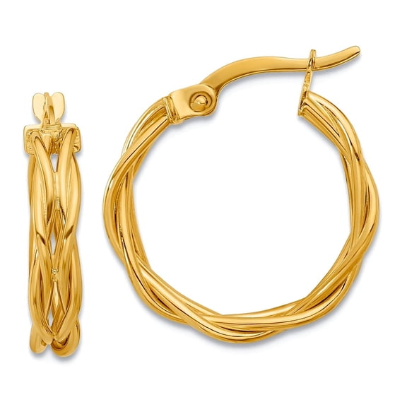 14k Solid Yellow Gold Polished Braided Hoop Earrings 20x18.75mm Wide 4mm Thick Hoop Earring for Women