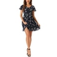 thumbnail image 1 of Vestido de Chiffon con Encaje y Cremallera de Manga Corta con Cuello en V Floral para Mujeres Chic S Azul Profundo, 1 of 6