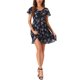 thumbnail image 1 of Vestido de Chiffon con Encaje y Cremallera de Manga Corta con V en el Cuello Floral para Mujeres Chic - Azul Profundo L, 1 of 6