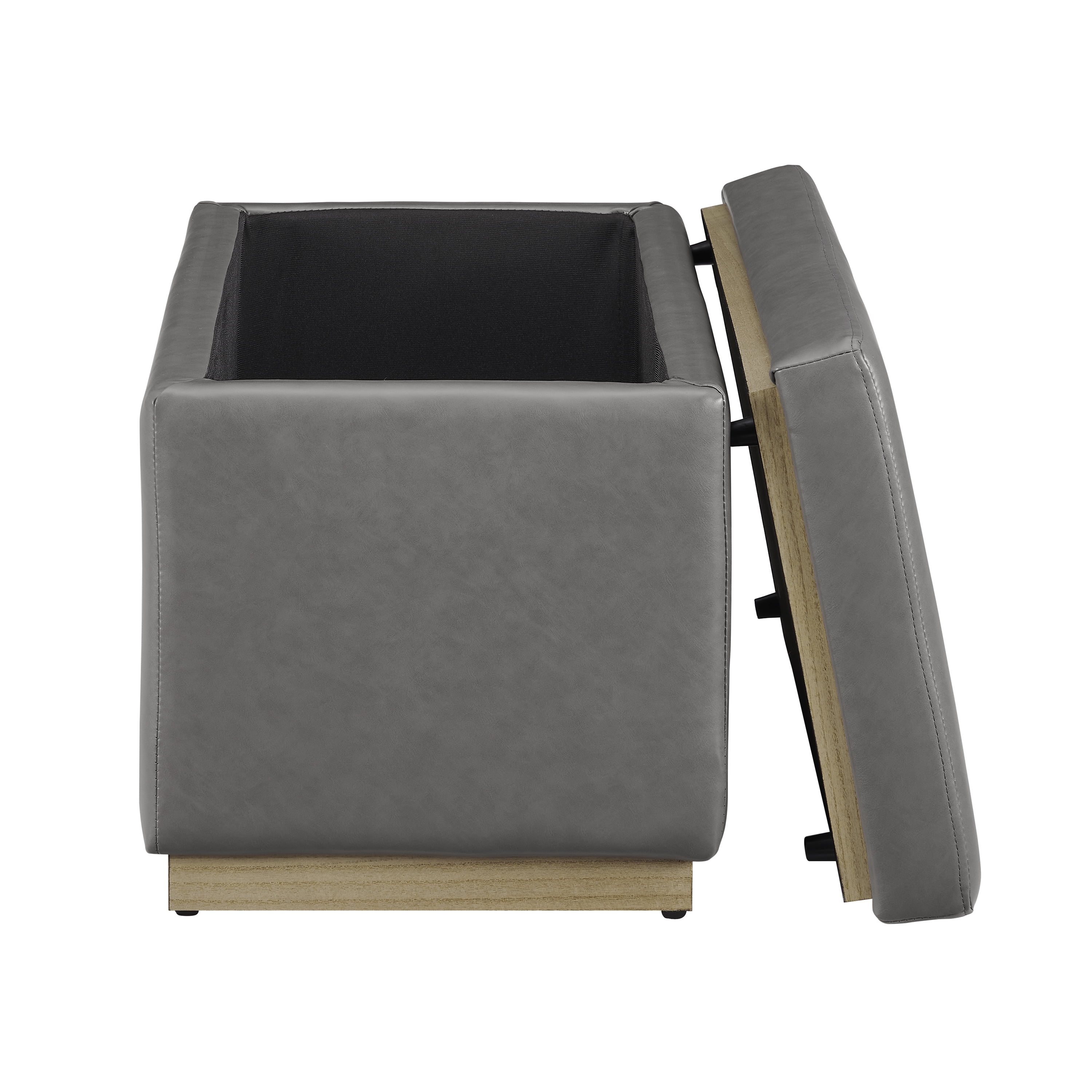 Linon Elta Rectangle Storage Ottoman, Gray Faux Leather