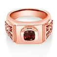 thumbnail image 2 of Gem Stone King 18K Rose Gold Plated Silver Men's Ring Cushion Red Garnet and Moissanite (2.63 Cttw, Size 11), 2 of 4