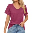 thumbnail image 1 of B91xZ T-Shirts de Mode d'Été pour Femmes, Poche à Blocs de Couleur, Col Rond, Manches Courtes, Rouge P, 1 of 5