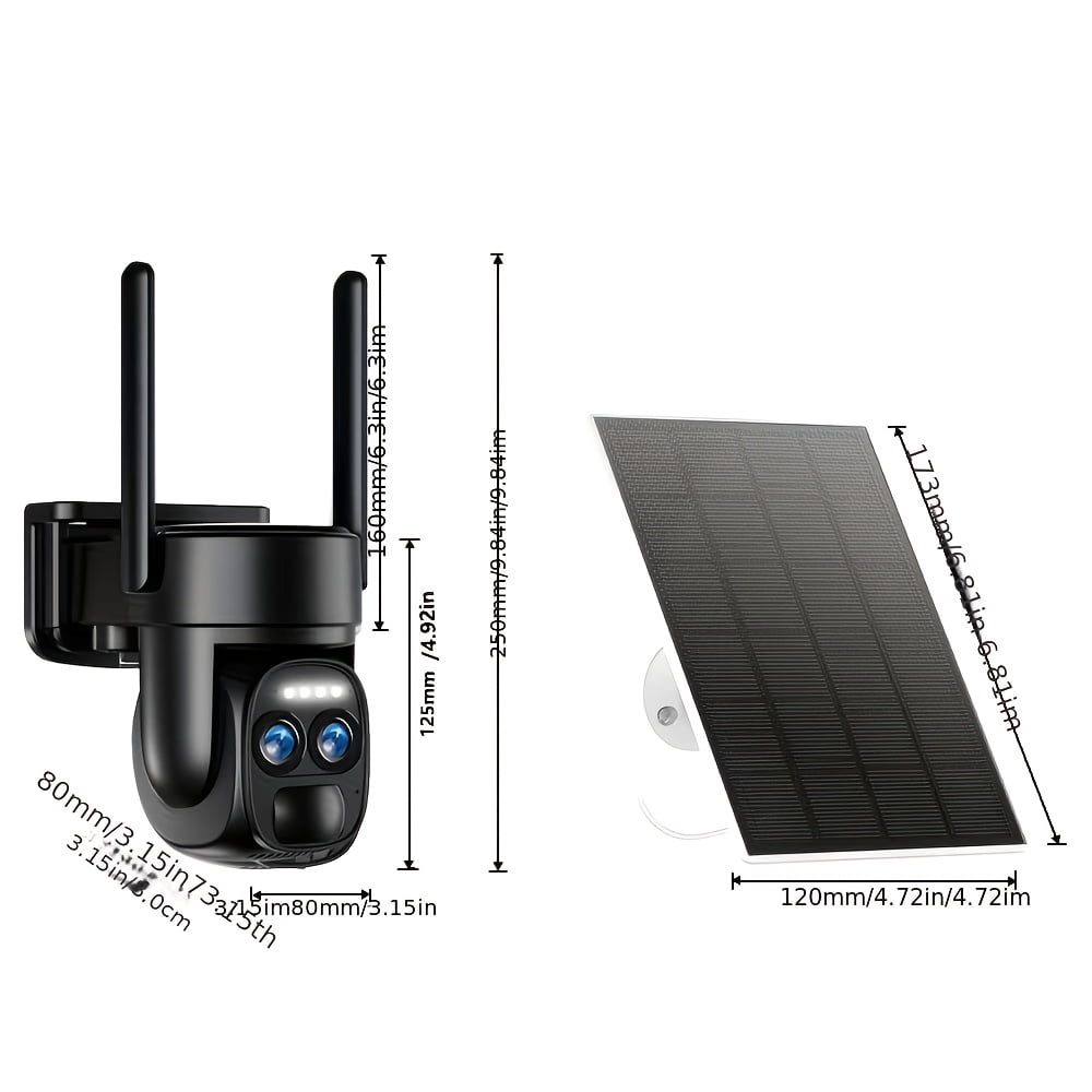 HAWKRAY TECH 360° Full-Color Night Vision Solar Panel Battery 2K FHD Outdoor Surveillance Camera with Two-Way Audio, IP66 Waterproof, 2.4GHz/5GHz Dual-Band WiFi & Motion Detection, Black, 1 Count