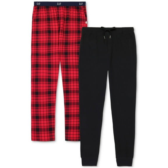 Gap Mens 2Pk. Waffle-Knit Jogger-Leg Pajama Pants True Black & Red Plaid-XL