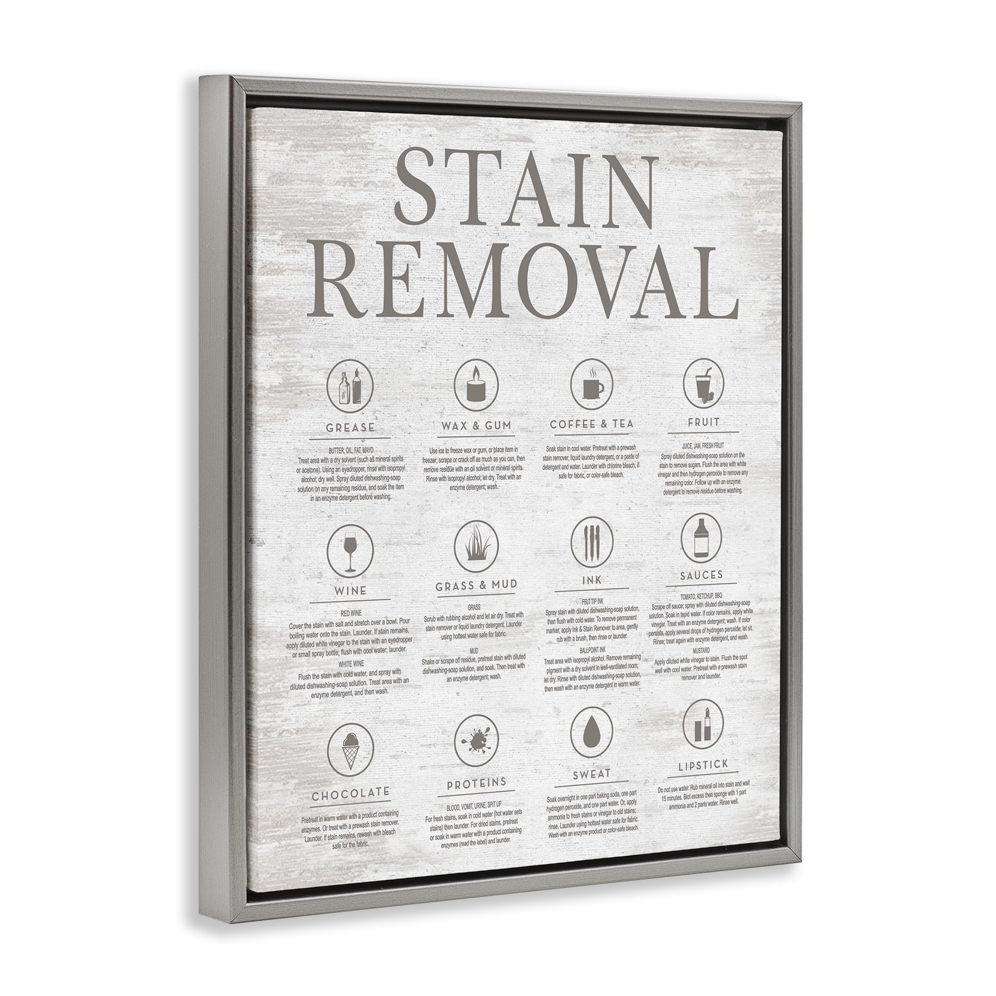 Stupell Industries Rustic Stain Removal Typography Painting Gray Floater Framed Art Print Wall Art, 17 x 21